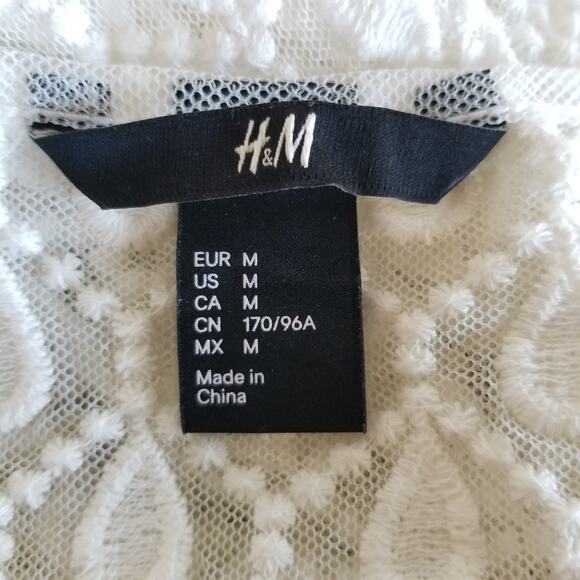 H&M Long Sleeve Sheer Lace Cream Ivory Blouse Size M Medium - Picture 2 of 4